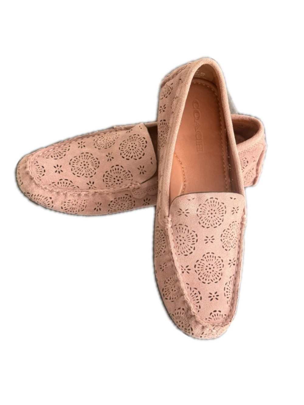 Coach Crosby Driver Suede Loafers Dusty Rose Cut Out Tea Slip On Sz 10 NWOT